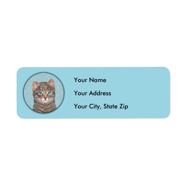 Gray Tabby Cat Painting - Cute Original Cat Art Label (Front)