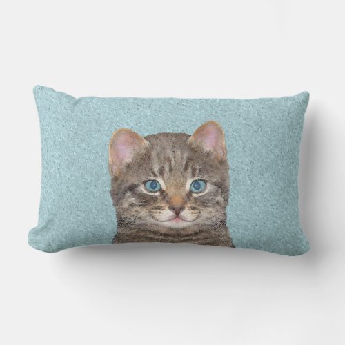 Gray Tabby Cat Painting _ Cute Original Cat Art Lumbar Pillow