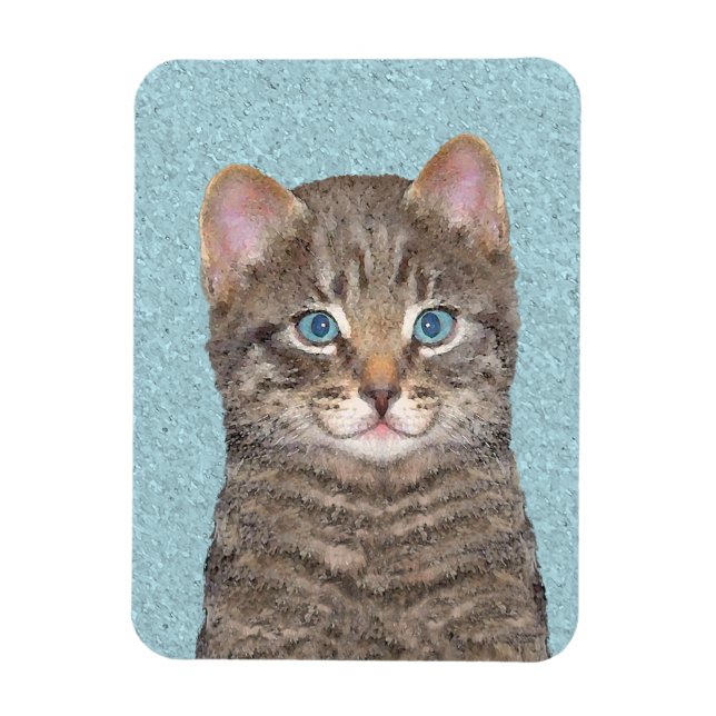 Gray Tabby Cat Painting - Cute Original Cat Art Magnet (Vertical)