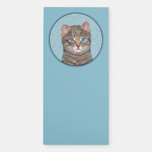Gray Tabby Cat Painting - Cute Original Cat Art Magnetic Notepad