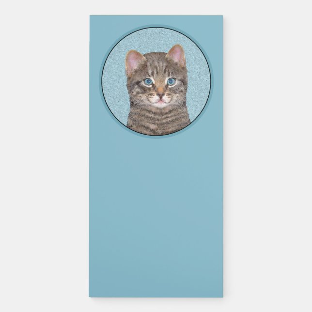Gray Tabby Cat Painting - Cute Original Cat Art Magnetic Notepad (Front)