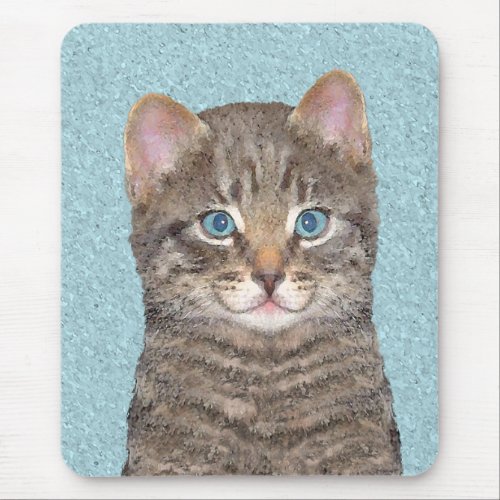Gray Tabby Cat Painting _ Cute Original Cat Art Mouse Pad