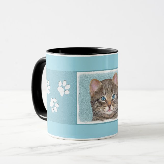 Gray Tabby Cat Painting - Cute Original Cat Art Mug (Front Left)