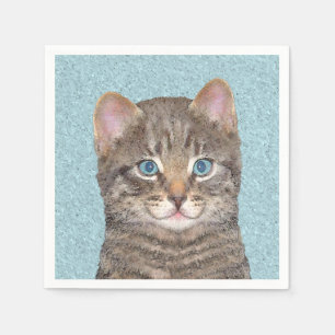 Gray Tabby Cat Painting - Cute Original Cat Art Napkins