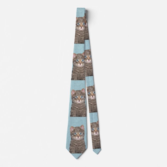 Gray Tabby Cat Painting - Cute Original Cat Art Neck Tie (Front)