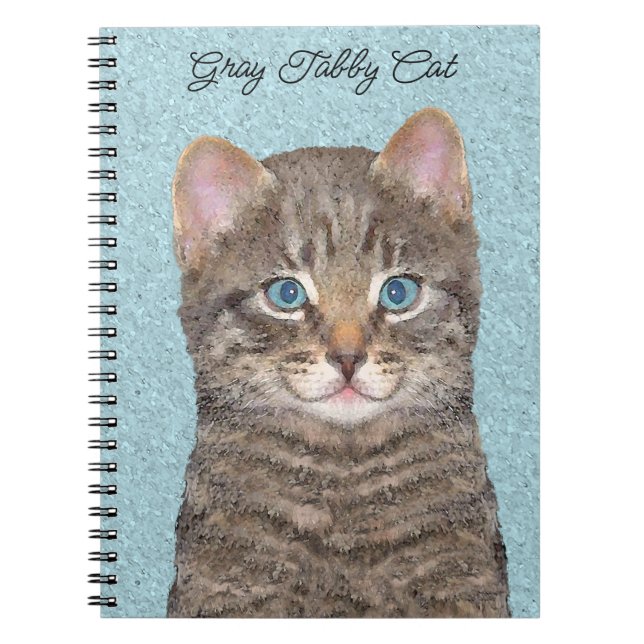 Gray Tabby Cat Painting - Cute Original Cat Art Notebook (Front)