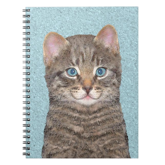 Gray Tabby Cat Painting - Cute Original Cat Art Notebook (Front)