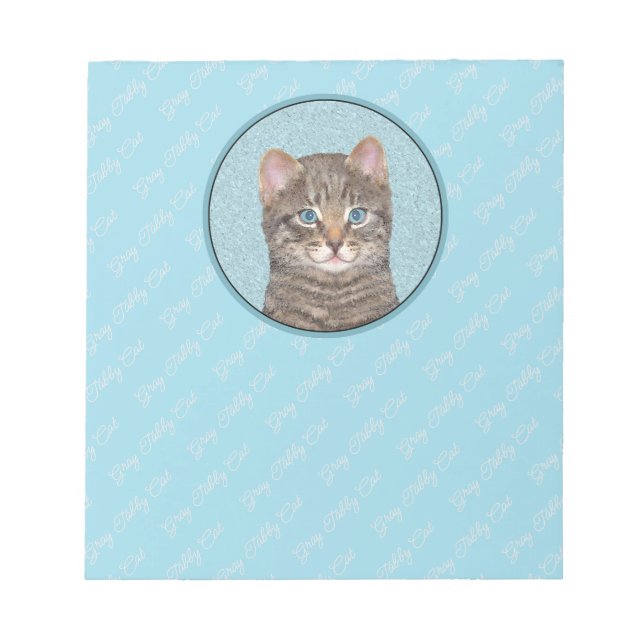 Gray Tabby Cat Painting - Cute Original Cat Art Notepad (Front)