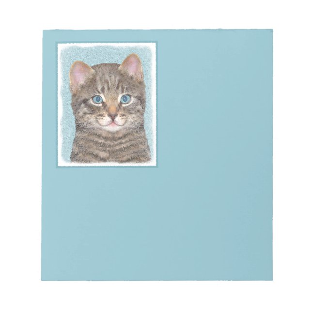 Gray Tabby Cat Painting - Cute Original Cat Art Notepad (Front)