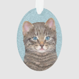 Gray Tabby Cat Painting - Cute Original Cat Art Ornament