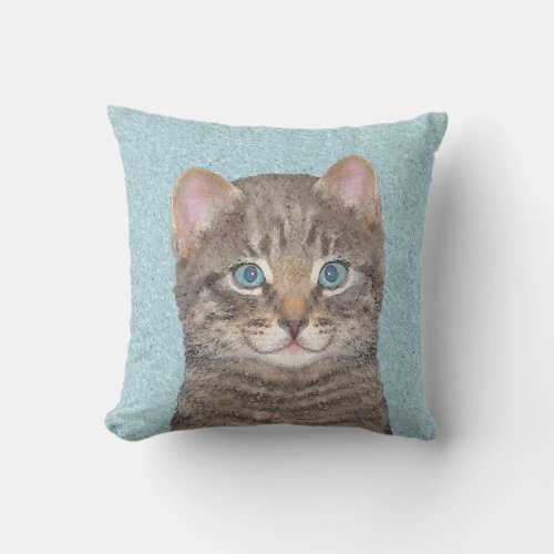 Gray Tabby Cat Painting _ Cute Original Cat Art Outdoor Pillow