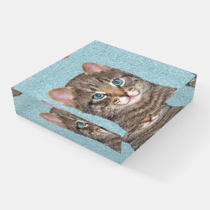 Gray Tabby Cat Painting - Cute Original Cat Art Paperweight
