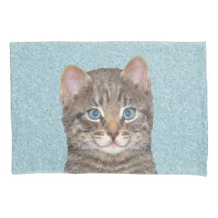 Gray Tabby Cat Painting - Cute Original Cat Art Pillow Case