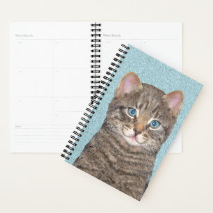Gray Tabby Cat Painting - Cute Original Cat Art Planner