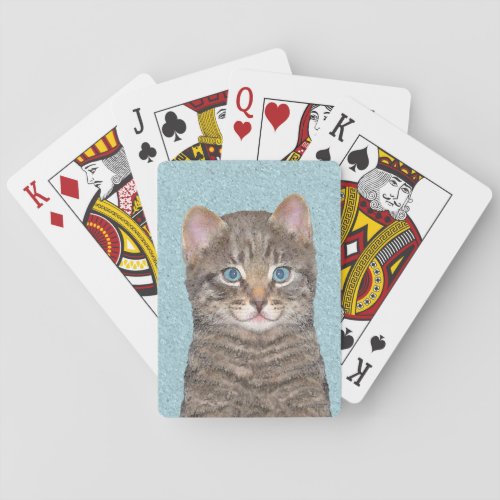 Gray Tabby Cat Painting _ Cute Original Cat Art Playing Cards
