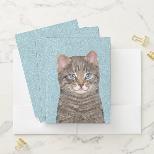 Gray Tabby Cat Painting _ Cute Original Cat Art Pocket Folder
