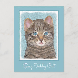 Gray Tabby Cat Painting - Cute Original Cat Art Postcard