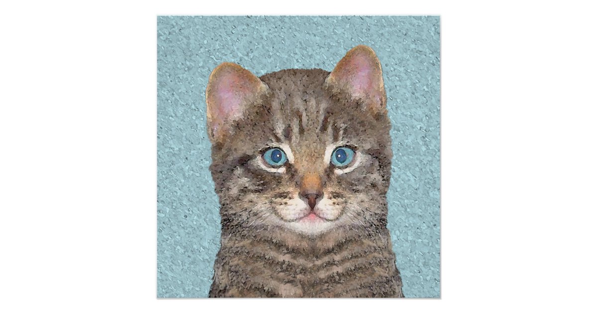 Gray Tabby Cat Painting - Cute Original Cat Art Poster | Zazzle