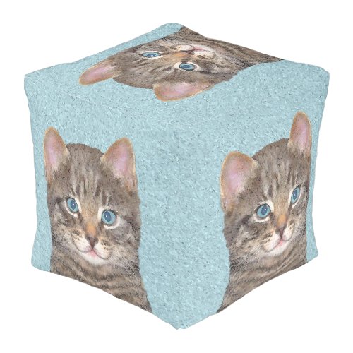 Gray Tabby Cat Painting _ Cute Original Cat Art Pouf