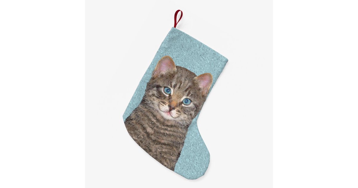 Gray Tabby Cat Painting - Cute Original Cat Art Small Christmas ...