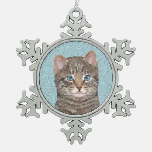 Gray Tabby Cat Painting _ Cute Original Cat Art Snowflake Pewter Christmas Ornament