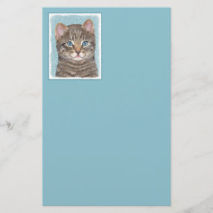 Gray Tabby Cat Painting - Cute Original Cat Art Stationery
