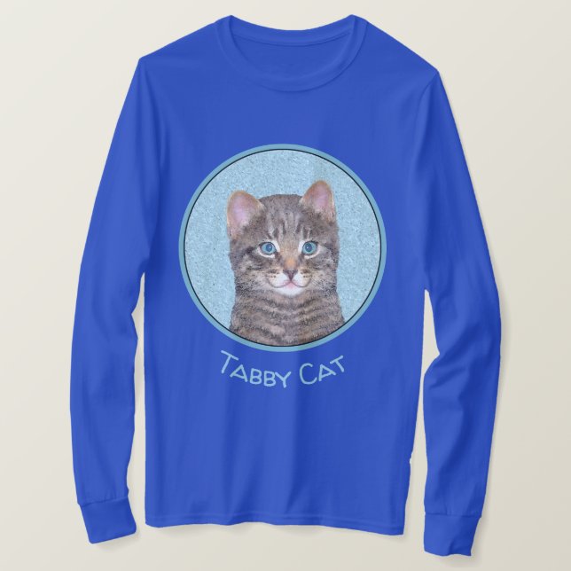 Gray Tabby Cat Painting - Cute Original Cat Art T-Shirt (Design Front)
