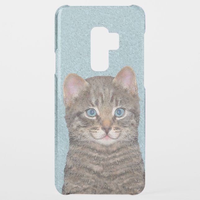 Gray Tabby Cat Painting - Cute Original Cat Art Uncommon Samsung Galaxy Case (Back)