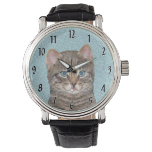 Gray Tabby Cat Painting - Cute Original Cat Art Watch