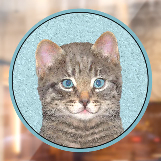 Gray Tabby Cat Painting - Cute Original Cat Art Window Cling | Zazzle