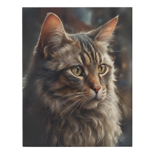Gray Tabby Cat Portrait Sad Face Faux Canvas Print