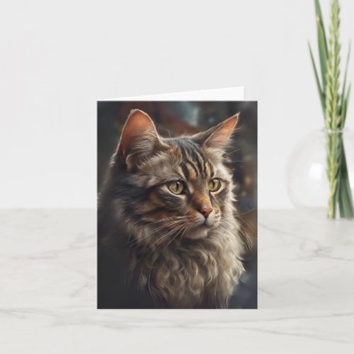 Gray Tabby Cat Portrait Sad Face Greeting  Card