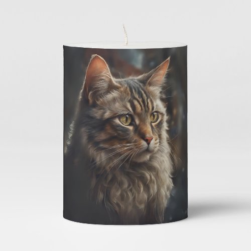 Gray Tabby Cat Portrait Sad Face Pillar Candle