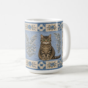 Gray Tabby Cat Quilt Coffee Mug