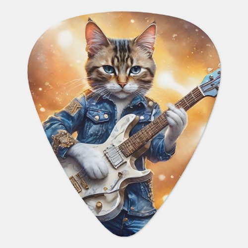 Gray Tabby Cat Rock Star Playing the Guitar Grey Guitar Pick