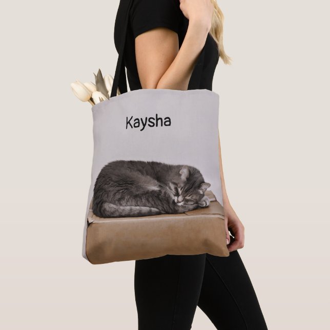 Gray Tabby Cat Sleeping On Box Tote Bag (Close Up)