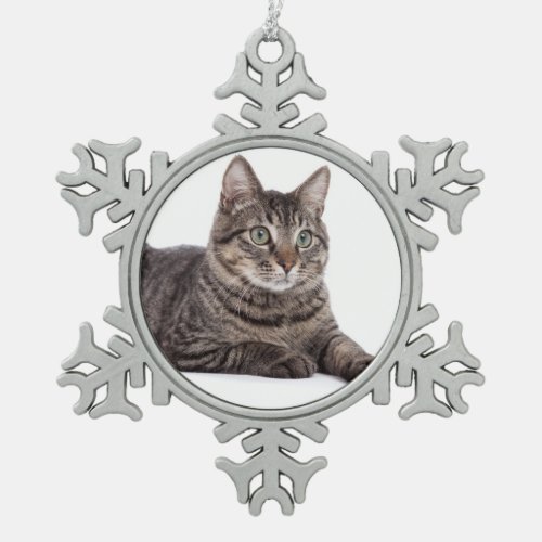 Gray Tabby Cat Snowflake Pewter Christmas Ornament