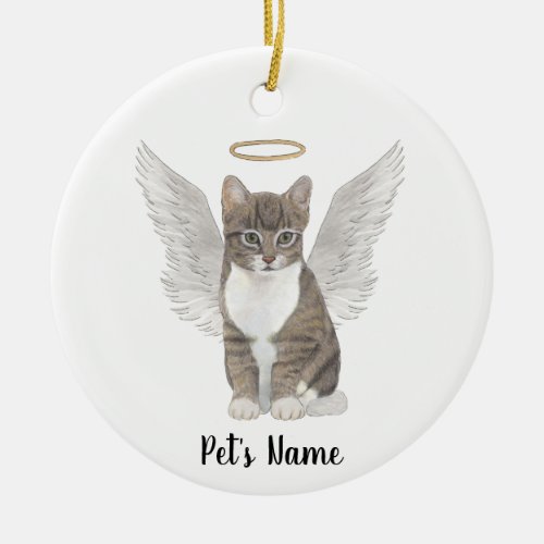 Gray Tabby Cat Sympathy Memorial  Ceramic Ornament
