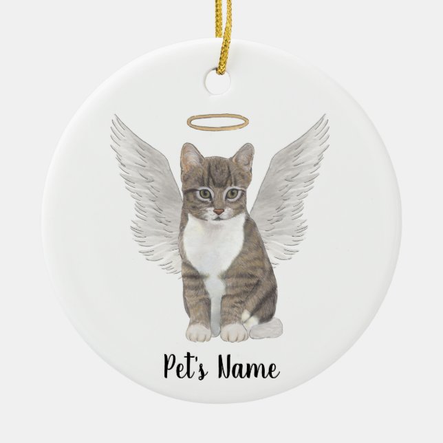 Gray Tabby Cat Sympathy Memorial  Ceramic Ornament (Front)