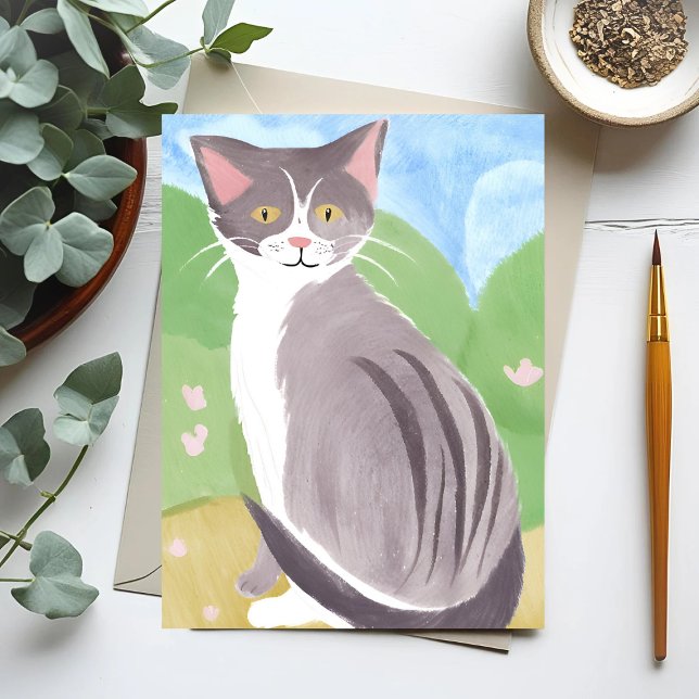 Gray Tabby Cat | Watercolor Painting Postcard (Creator Uploaded)