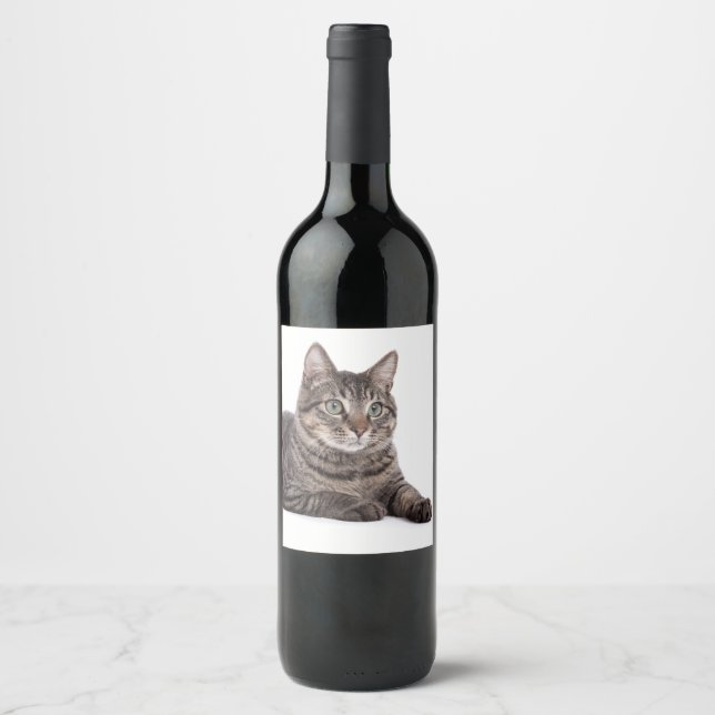 Gray Tabby Cat Wine Label (Front)