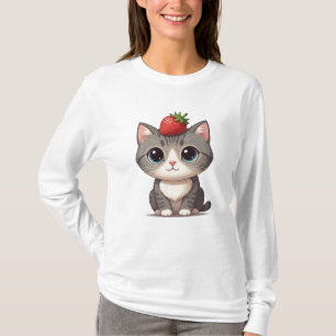 Gray tabby cat with Strawberry T-Shirt