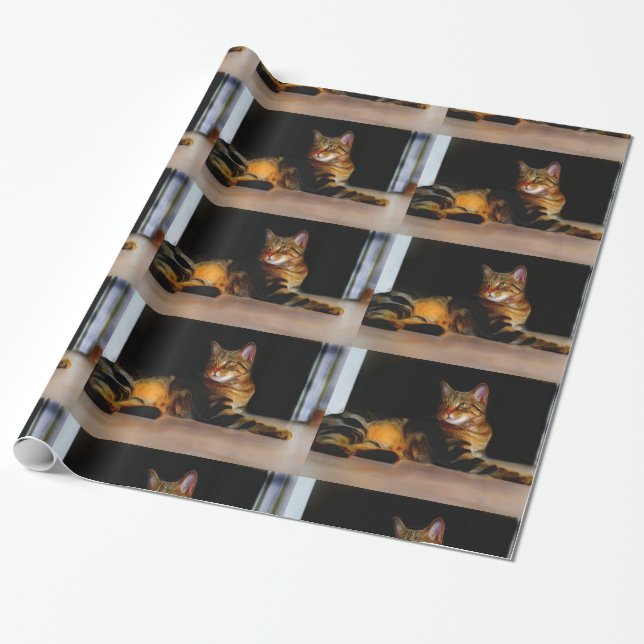 Gray Tabby cat wrapping paper (Unrolled)