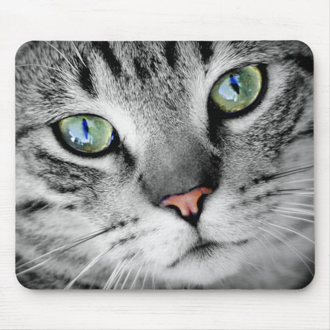 Gray Tabby Green Eyed Close Up Mouse Pad (Front)