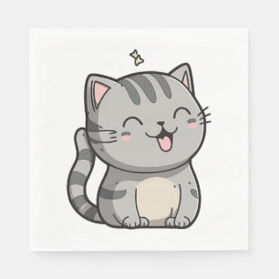Gray Tabby Kawaii Smiling Cat Napkins