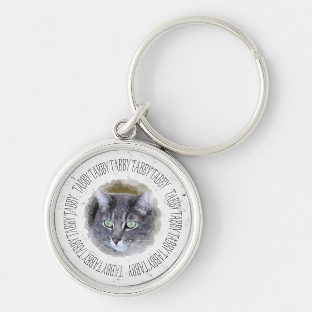 gray tabby keychain (Front)
