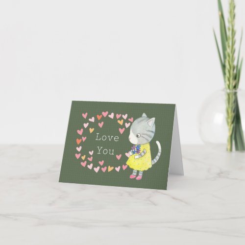 Gray Tabby Kitty Cat Cute Cat love You anniversary Card