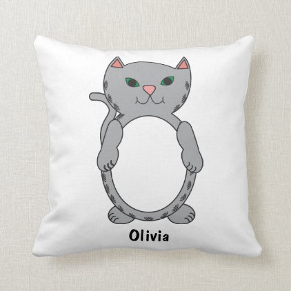 Gray Tabby Kitty Cat Kitten Personalize Throw Pillow