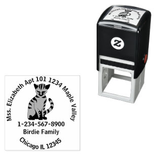 Gray Tabby Sitting Kitten Return Address Self-inking Stamp