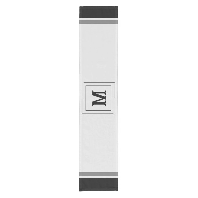 Gray Table Runner with Last Name Letter 14 x 72" (Front)